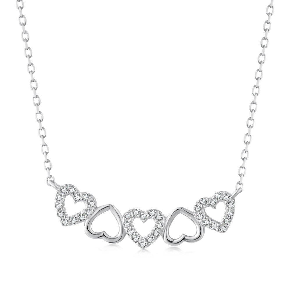 Necklace Pavé Hearts Crystal White