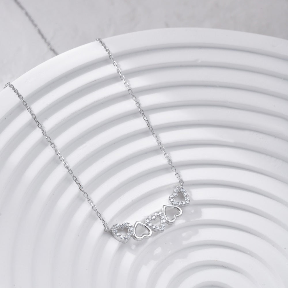 Necklace Pavé Hearts Crystal White