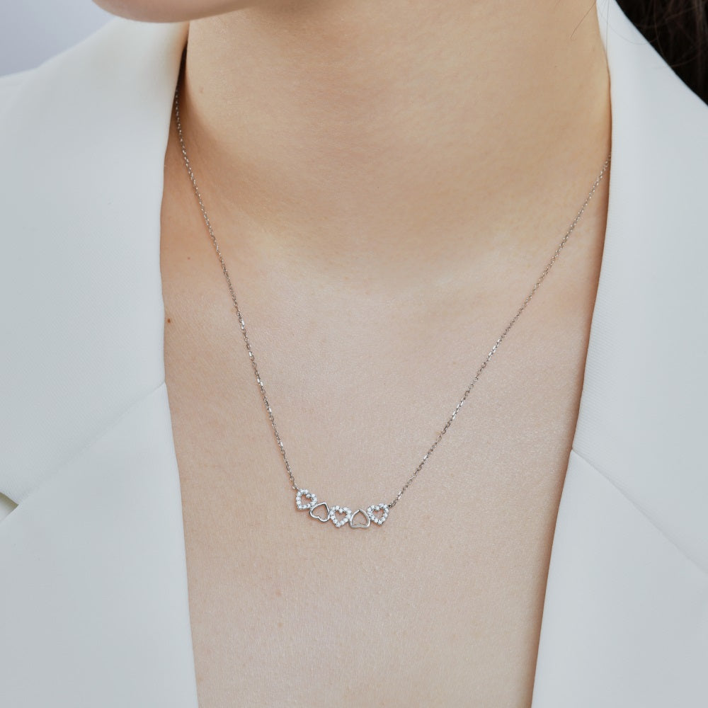 Necklace Pavé Hearts Crystal White