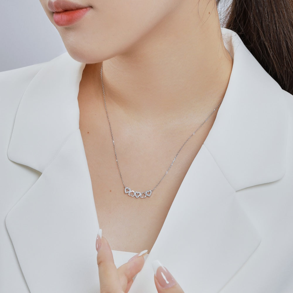 Necklace Pavé Hearts Crystal White