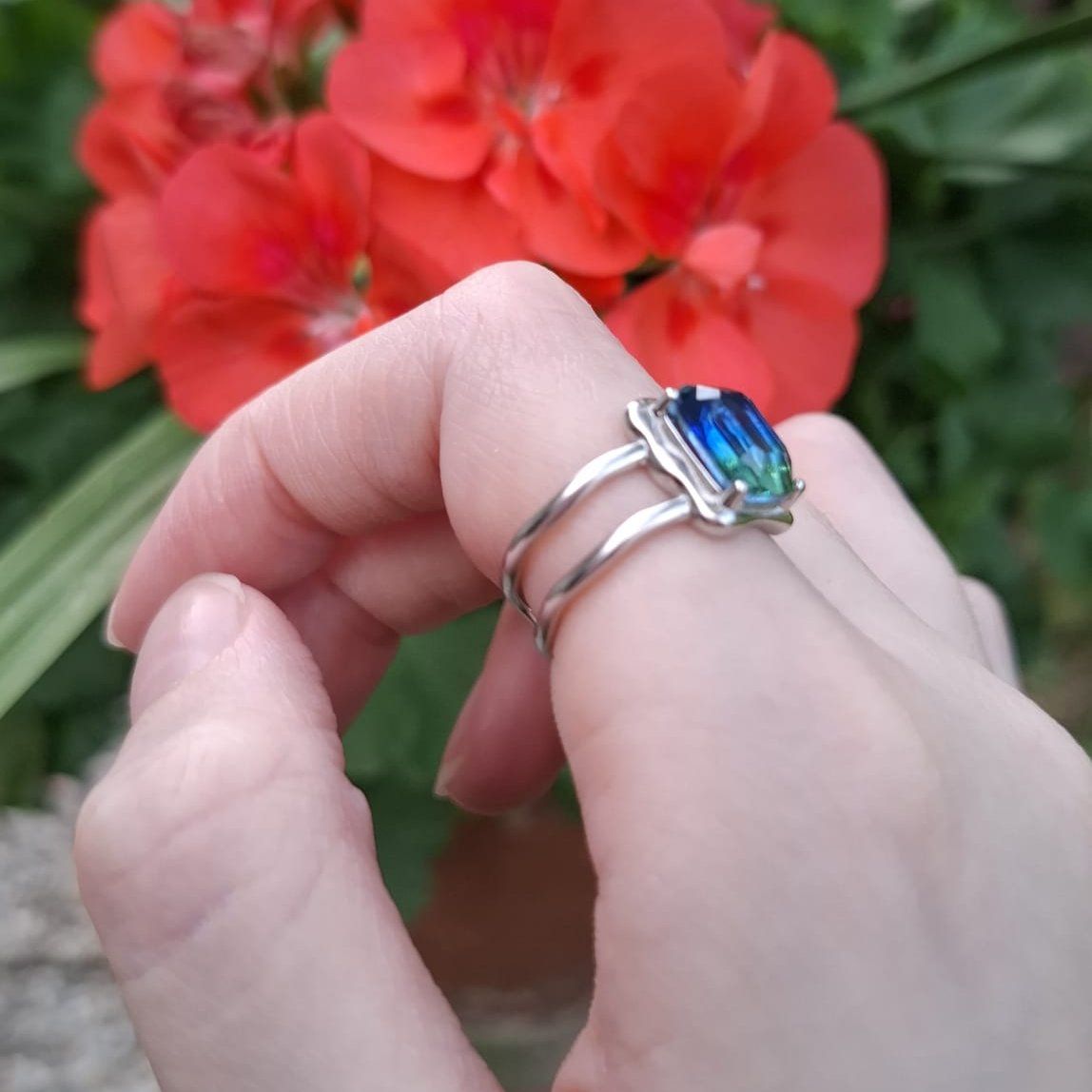 Ring Liquid Silver Blau