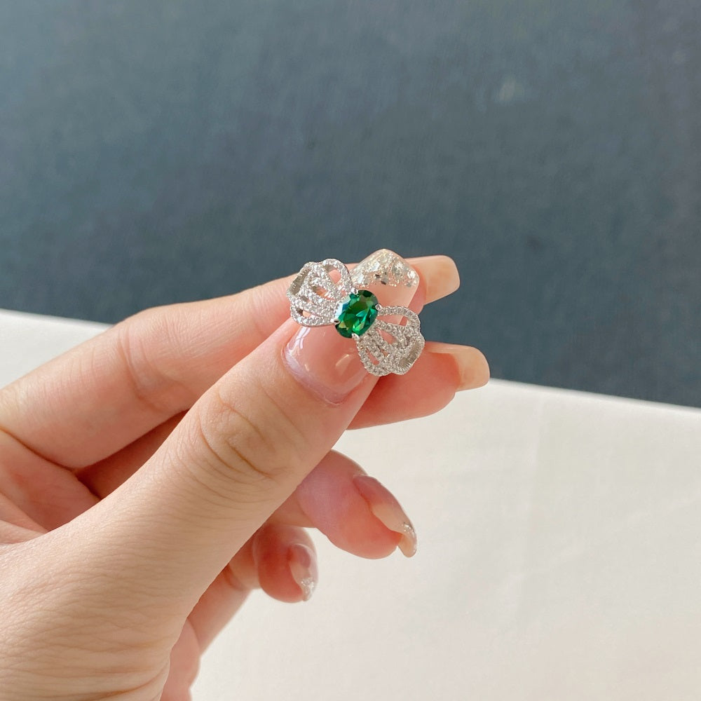 Ring Crystal Bow Forest Green