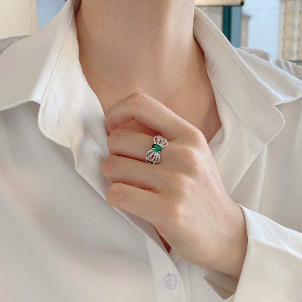 Ring Crystal Bow Forest Green
