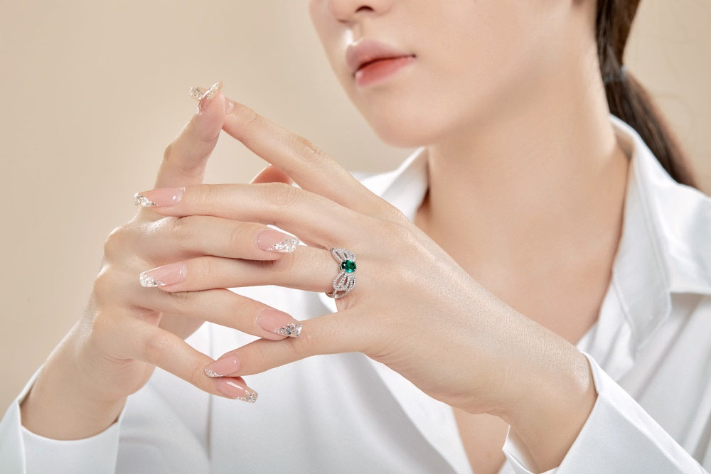 Ring Crystal Bow Forest Green