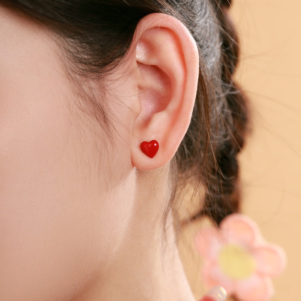 Earrings heart cherry red