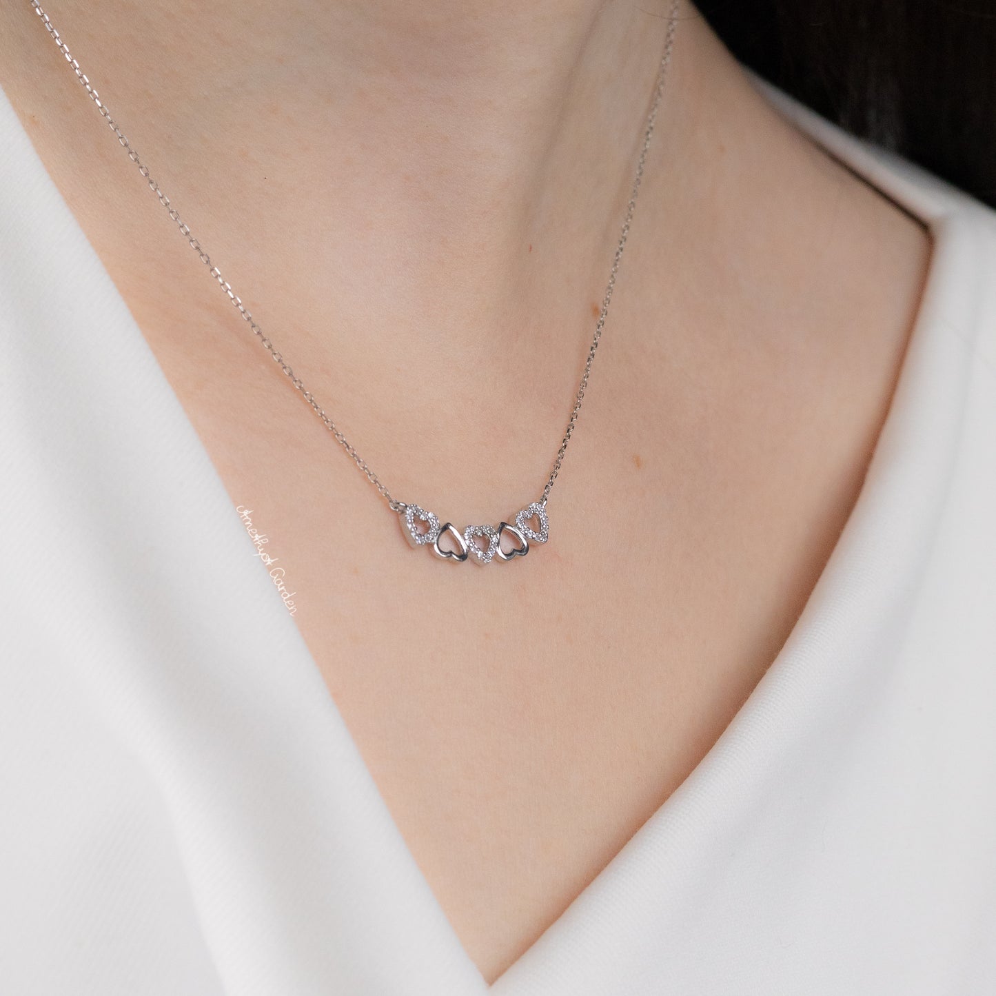 Necklace Pavé Hearts Crystal White