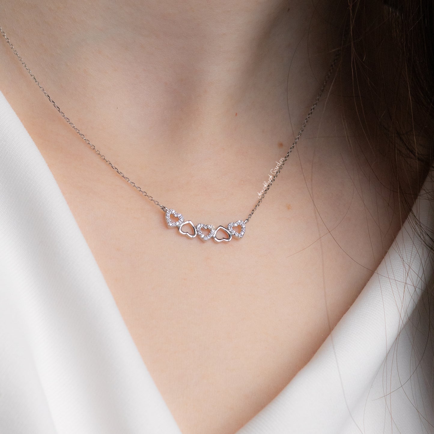Necklace Pavé Hearts Crystal White