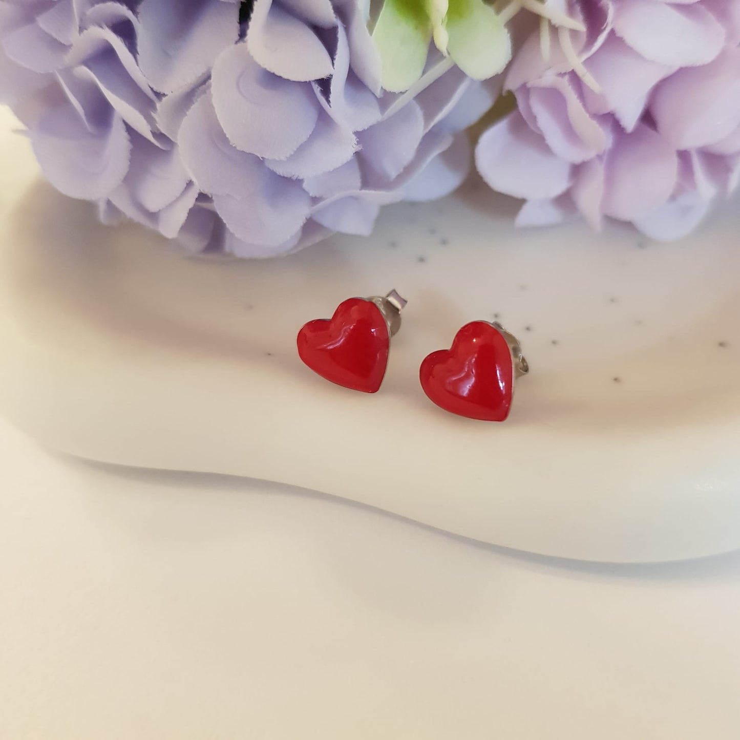 Earrings heart cherry red