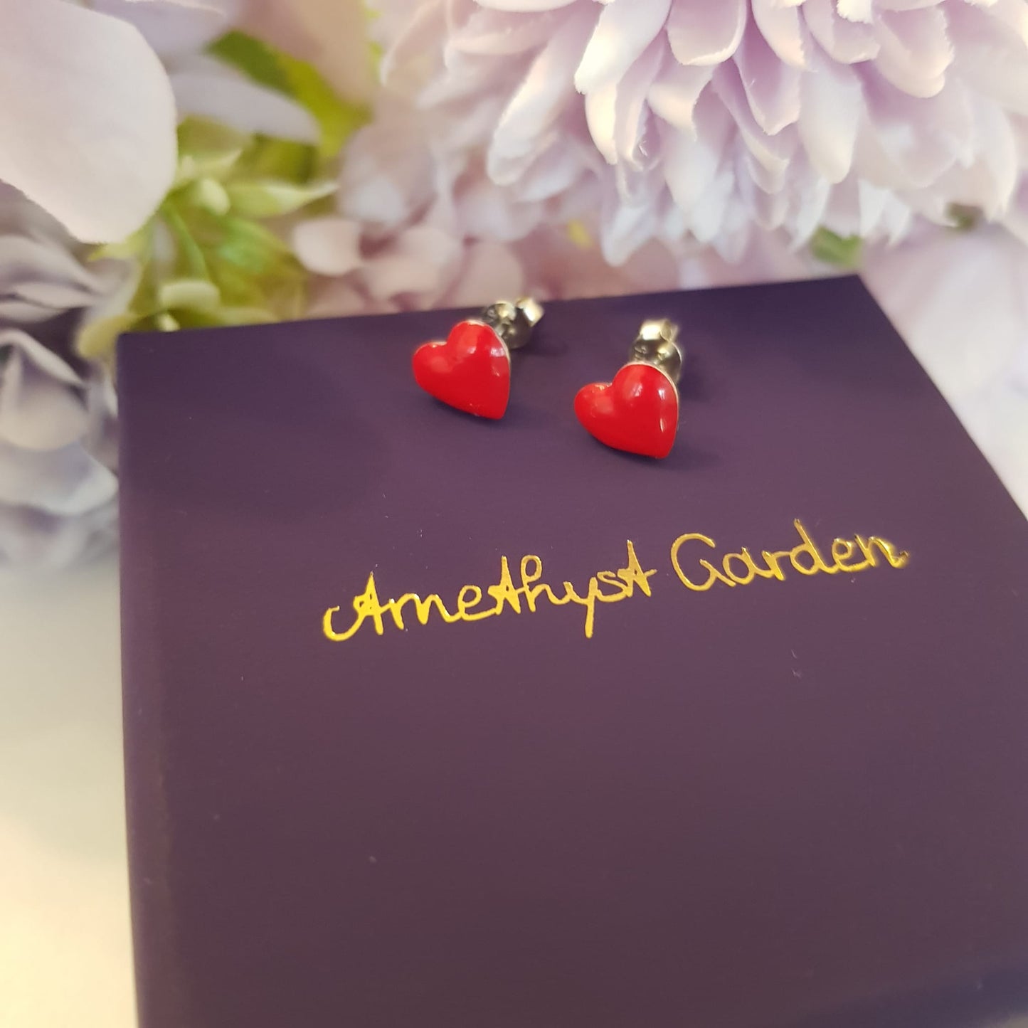 Earrings heart cherry red