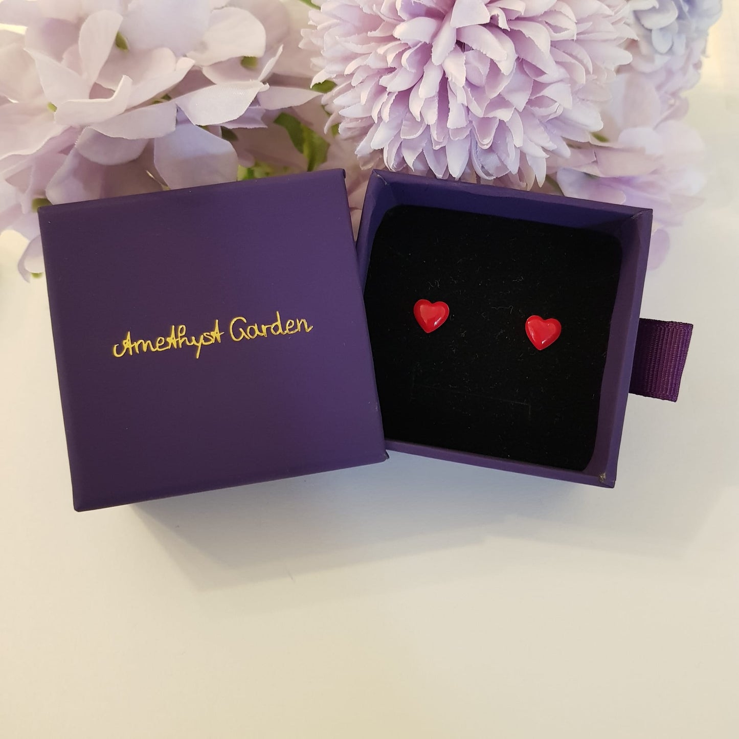Earrings heart cherry red