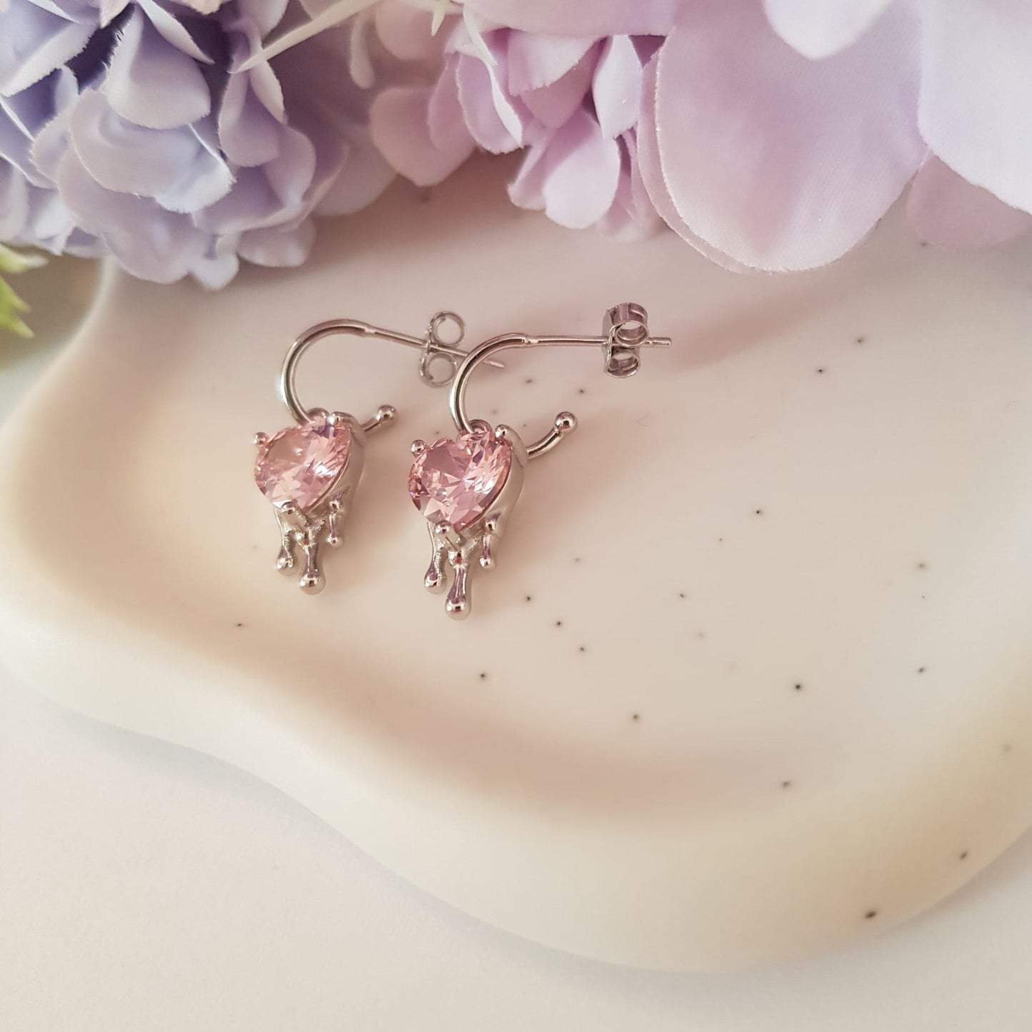 Earrings Dripping Heart baby pink
