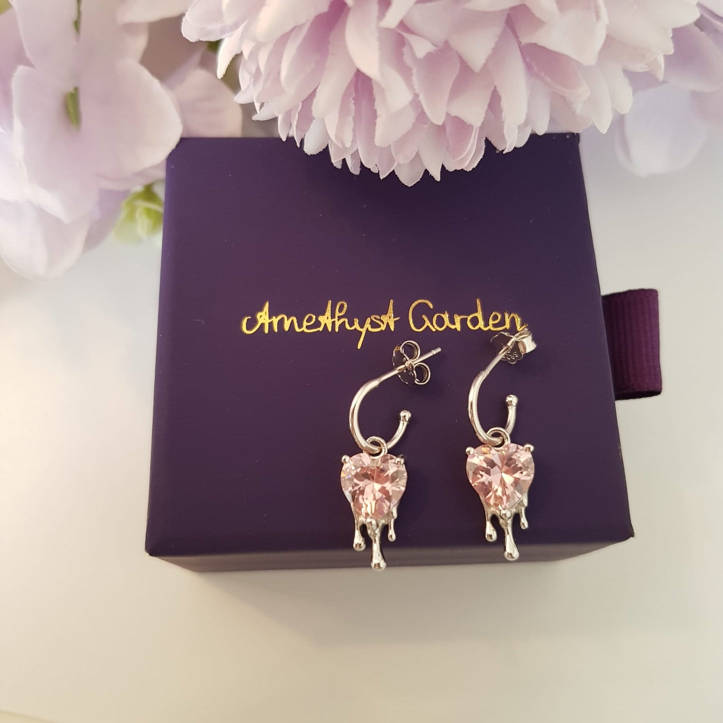 Earrings Dripping Heart baby pink