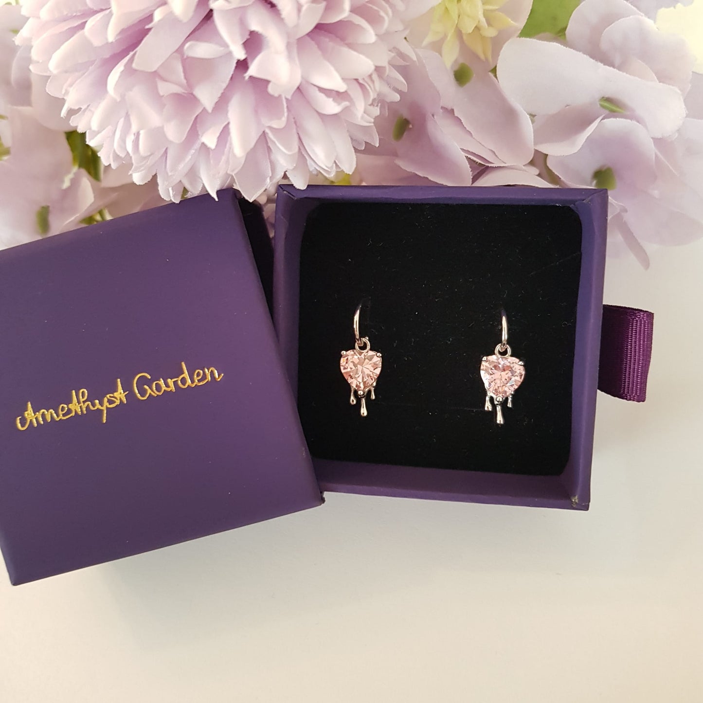 Earrings Dripping Heart baby pink